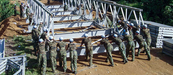 2003年4月至2007年11月，中國(guó)軍隊(duì)先后向剛果（金）、利比里亞、黎巴嫩、蘇丹等任務(wù)區(qū)派遣工兵、醫(yī)療、運(yùn)輸?shù)染S和分隊(duì)